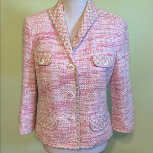 Sigrid Olsen pink tweed spring blazer, size 6